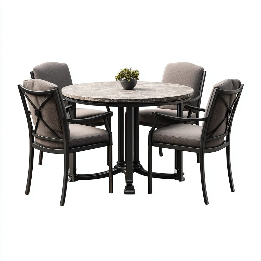 Tavolo e sedie in metallo e marmo 110x110x75 cm - nero-grigio - design classico per sala da pranzo-Craftgoloft