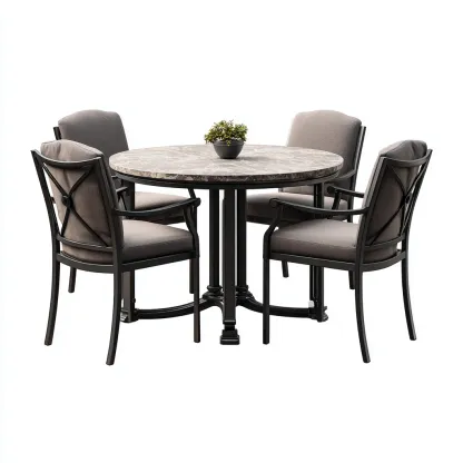 Tavolo e sedie in metallo e marmo 110x110x75 cm - nero-grigio - design classico per sala da pranzo-Craftgoloft