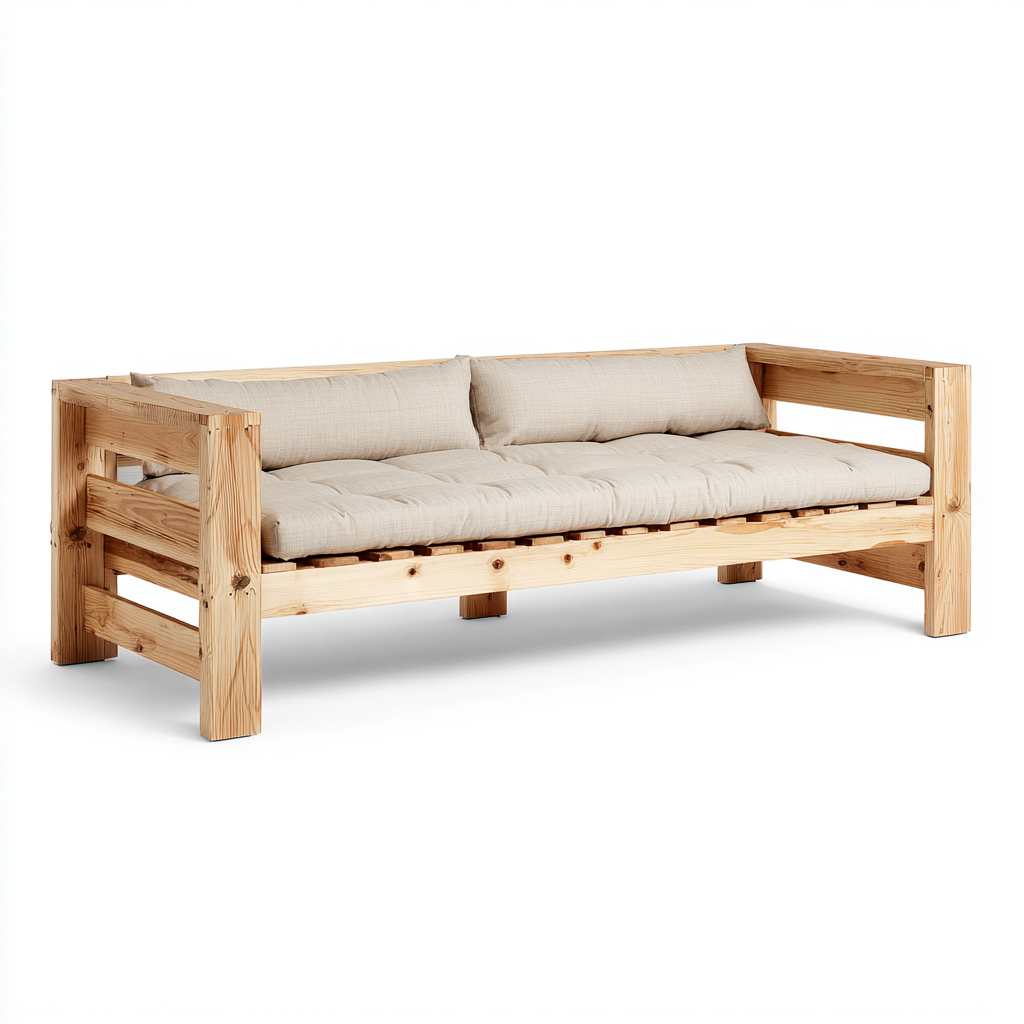 Divano letto Legno-Tessuto 210x85x80 cm - Naturale-Beige - Design moderno-Craftgoloft