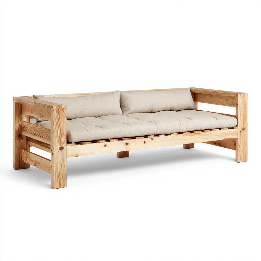 Divano letto Legno-Tessuto 210x85x80 cm - Naturale-Beige - Design moderno-Craftgoloft