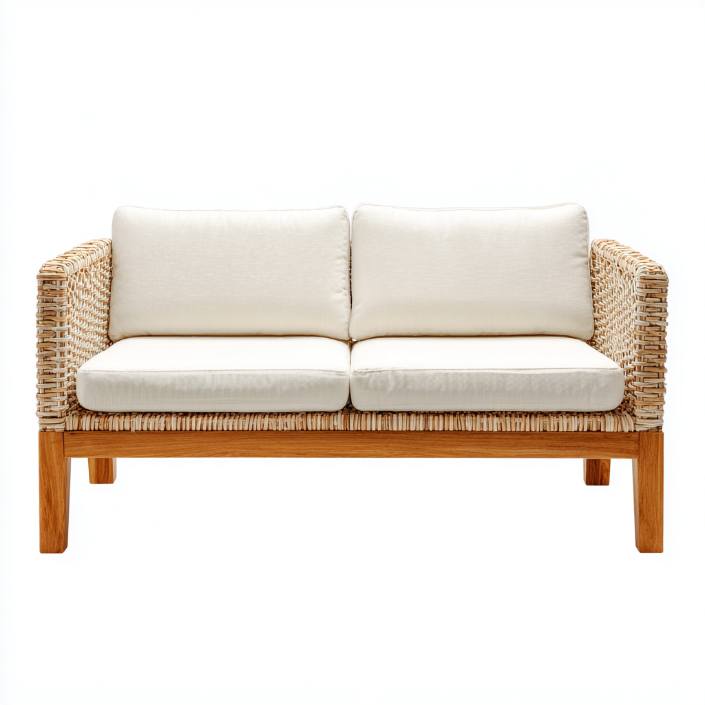 Divano da esterno rattan e legno 150x80x85 cm beige adatto per esterno design moderno-Craftgoloft