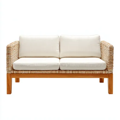 Divano da esterno rattan e legno 150x80x85 cm beige adatto per esterno design moderno-Craftgoloft