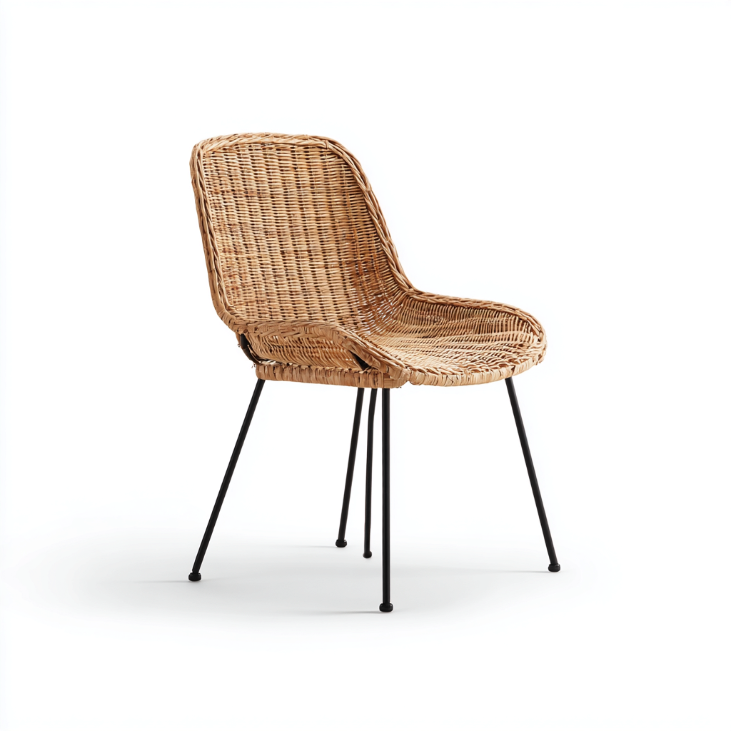 Sedia da giardino rattan e metallo 52x55x83 cm - naturale-nero - design moderno-Craftgoloft