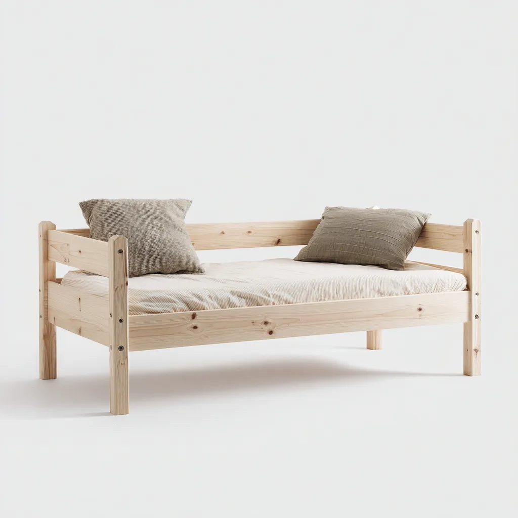 Divano letto in legno 198x92x75 cm - legno chiaro - design minimalista-Craftgoloft