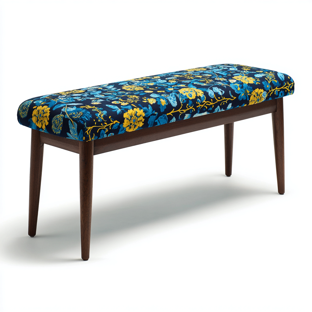 Panca per letto Tessuto-Legno 100x38x45 cm - Blu-Giallo - Seduta imbottita-Craftgoloft