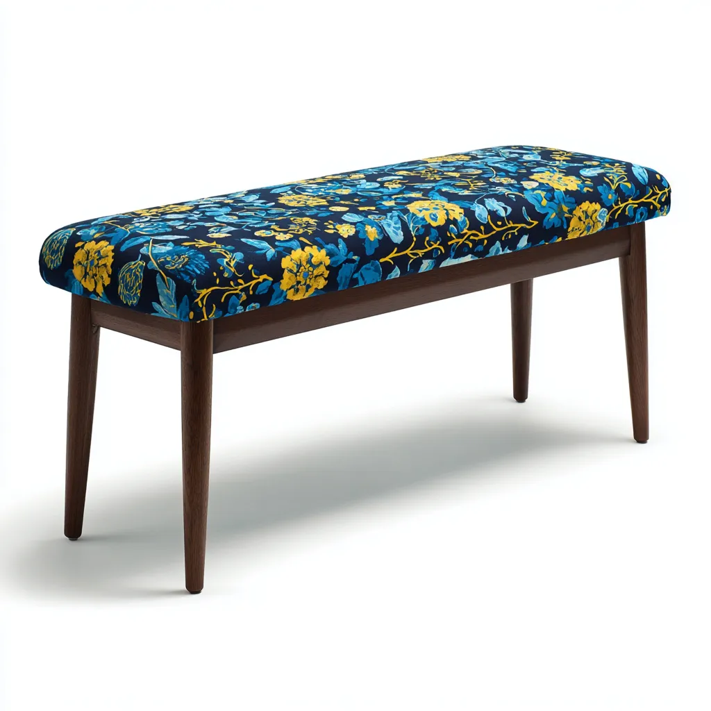 Panca per letto Tessuto-Legno 100x38x45 cm - Blu-Giallo - Seduta imbottita-Craftgoloft