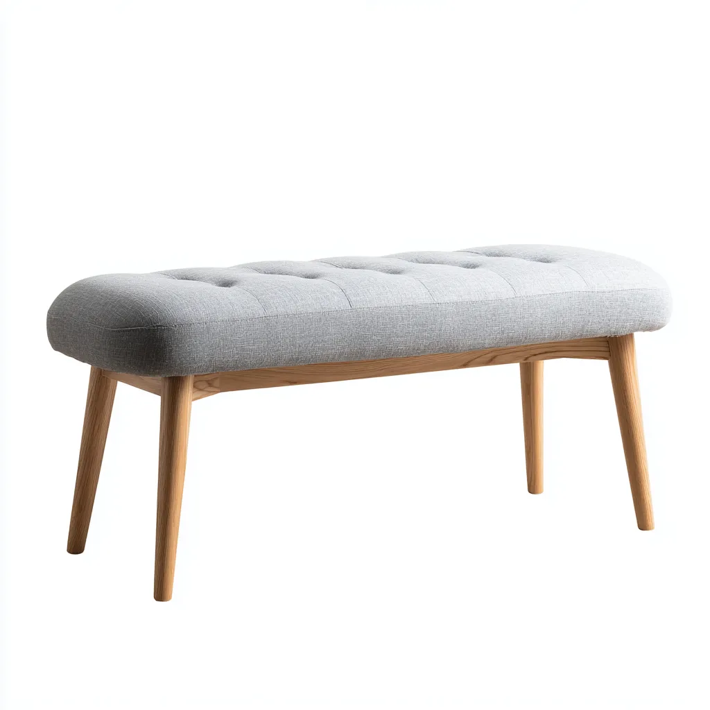 Panca per letto 110x35x45 cm seduta imbottita grigia e gambe in legno naturale - stile moderno - per camera da letto-Craftgoloft