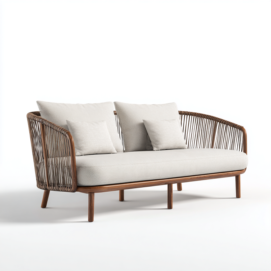 Divano da esterno legno e corde 150x76x82 cm - beige-naturale - design moderno-Craftgoloft