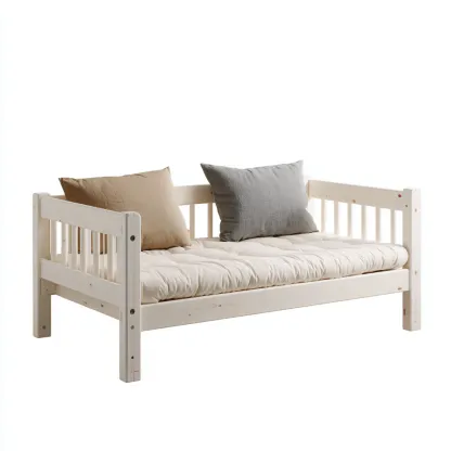 Divano letto 195x90x80 cm struttura in legno bianco con materasso beige - design semplice - per camera da letto-Craftgoloft