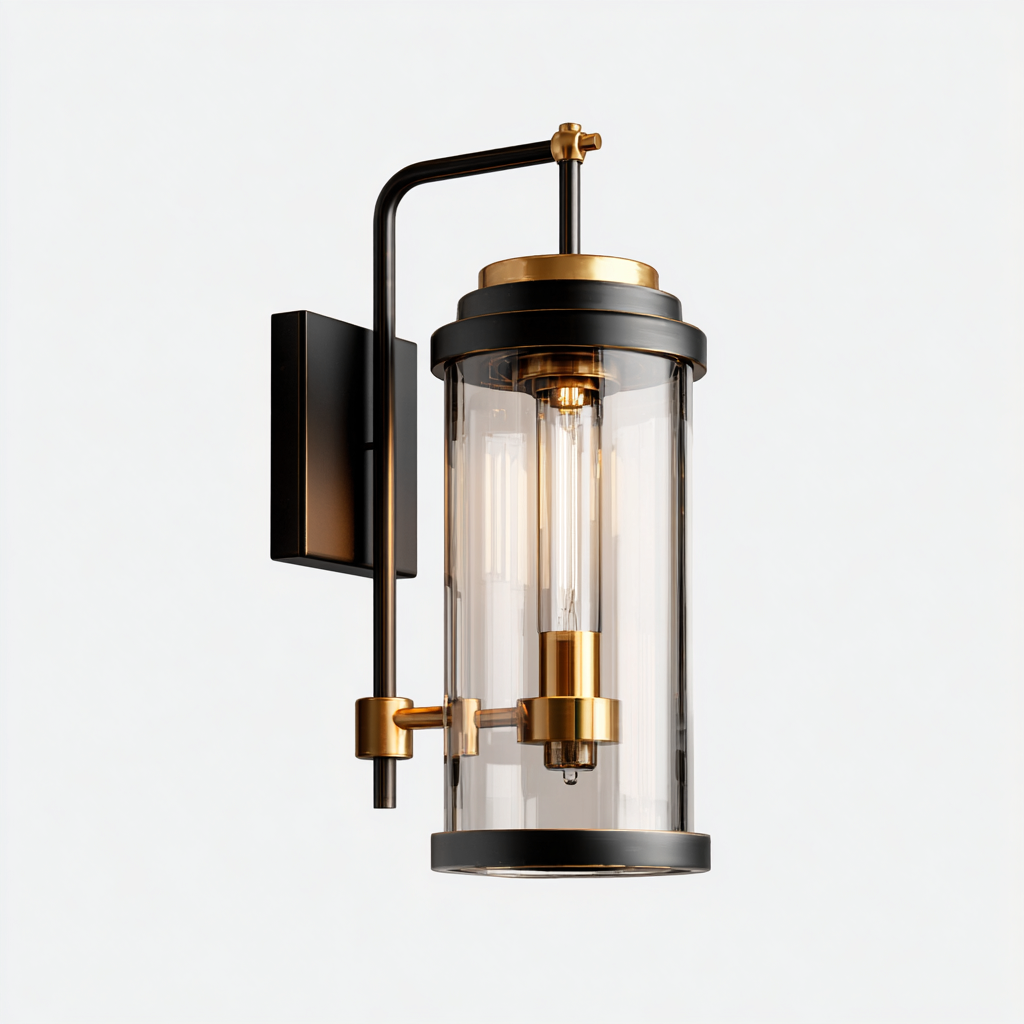 Applique Metallo-Vetro 18x12x30 cm - Nero-Oro - Design moderno-Craftgoloft