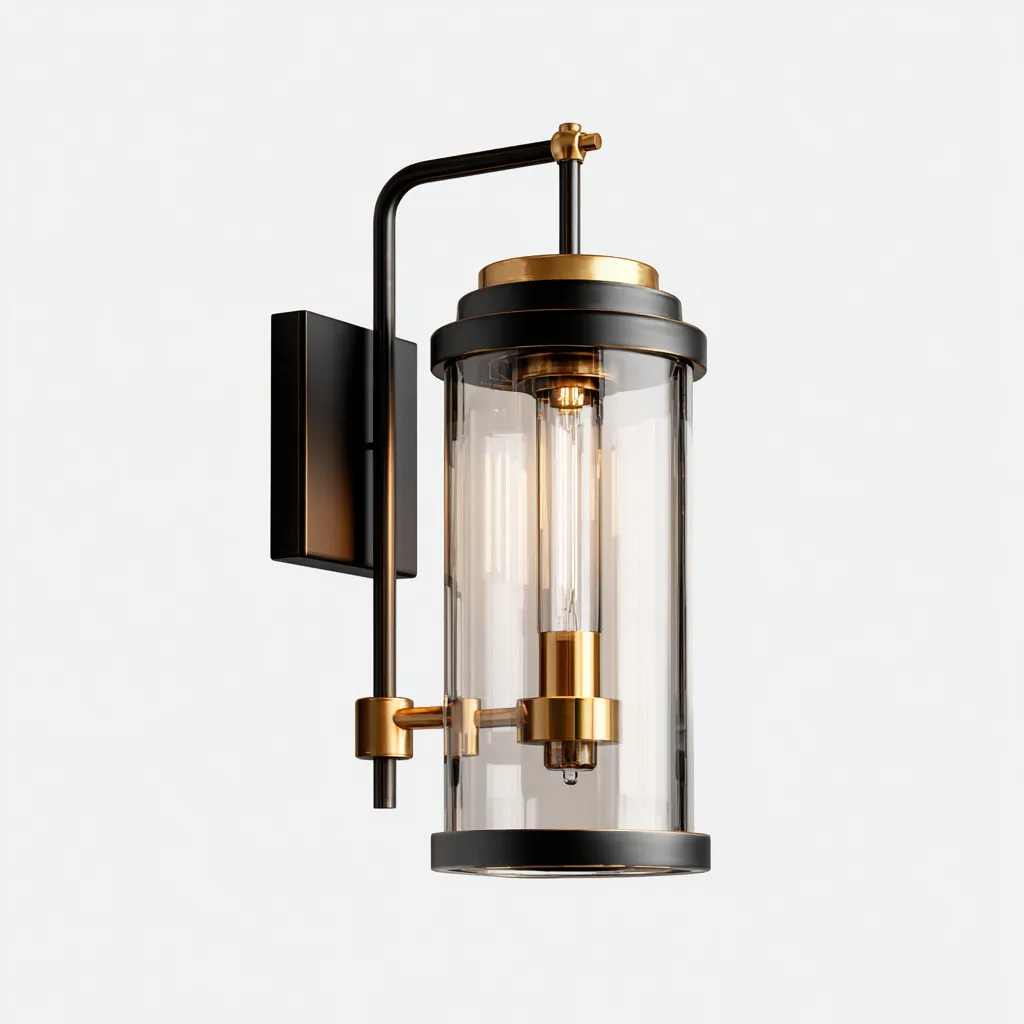 Applique Metallo-Vetro 18x12x30 cm - Nero-Oro - Design moderno-Craftgoloft