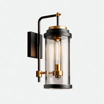 Applique Metallo-Vetro 18x12x30 cm - Nero-Oro - Design moderno-Craftgoloft