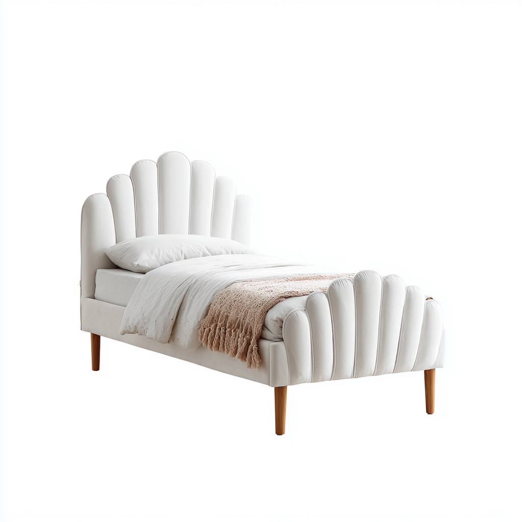 Letto singolo letto imbottito bianco con testiera sagomata 205x100x110 cm stile moderno-Craftgoloft
