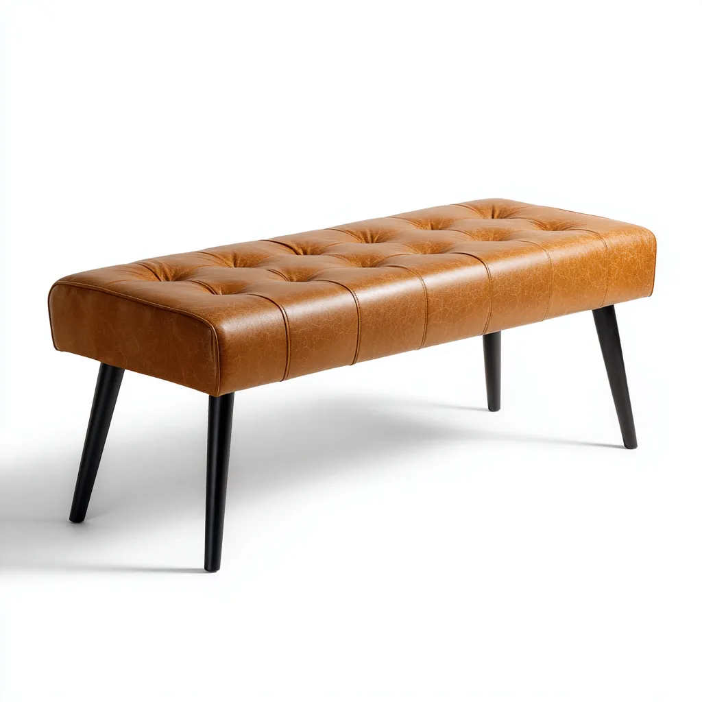 Panca per letto pelle-metallo 110x40x45 cm cammello-nero design moderno-Craftgoloft