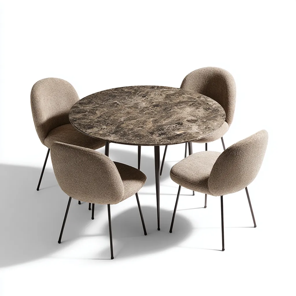 Tavolo e sedie in marmo e tessuto 110x110x75 cm beige marrone per sala da pranzo - design moderno-Craftgoloft