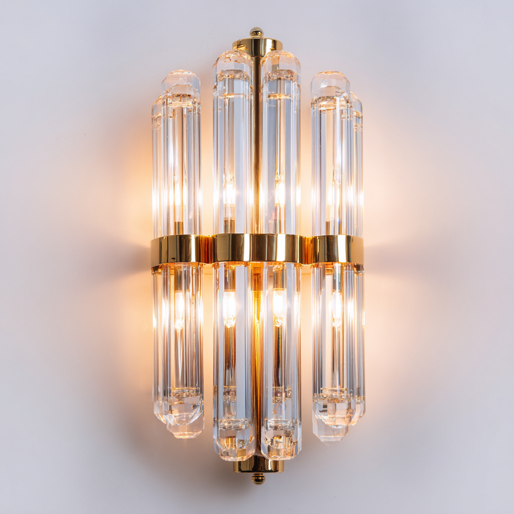 Applique in cristallo e metallo 28x16x40 cm - oro - design moderno-Craftgoloft