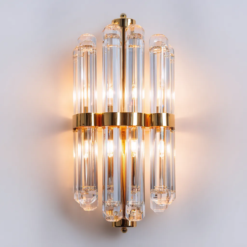 Applique in cristallo e metallo 28x16x40 cm - oro - design moderno-Craftgoloft