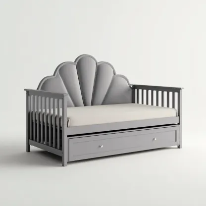 Divano letto struttura in legno grigio con testiera sagomata e cassetto 200x95x110 cm stile moderno-Craftgoloft