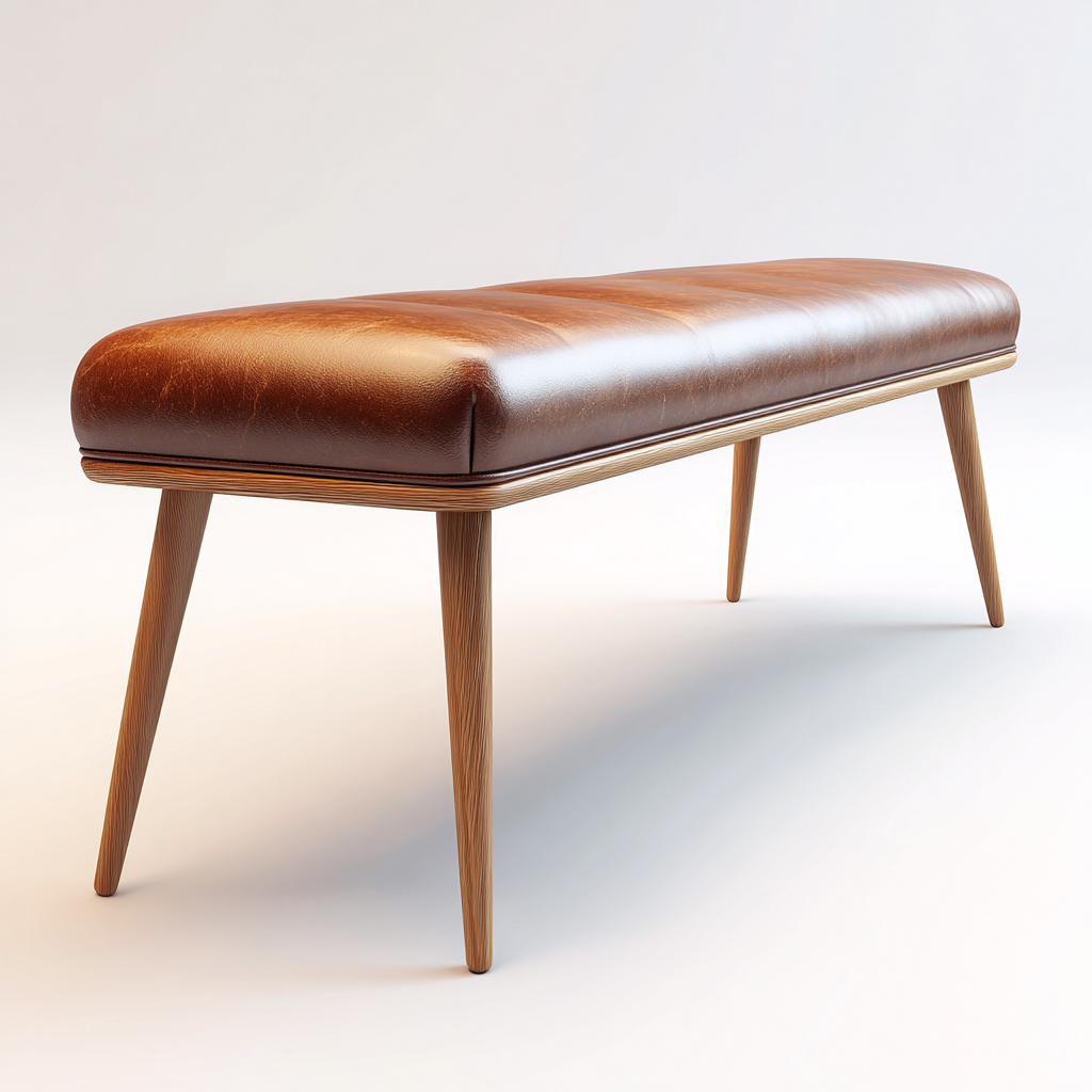 Panca per letto pelle-legno 110x38x45 cm marrone-naturale design moderno-Craftgoloft