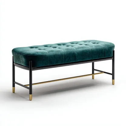 Panca per letto tessuto-metallo 110x40x46 cm verde scuro-nero-ottone design moderno-Craftgoloft