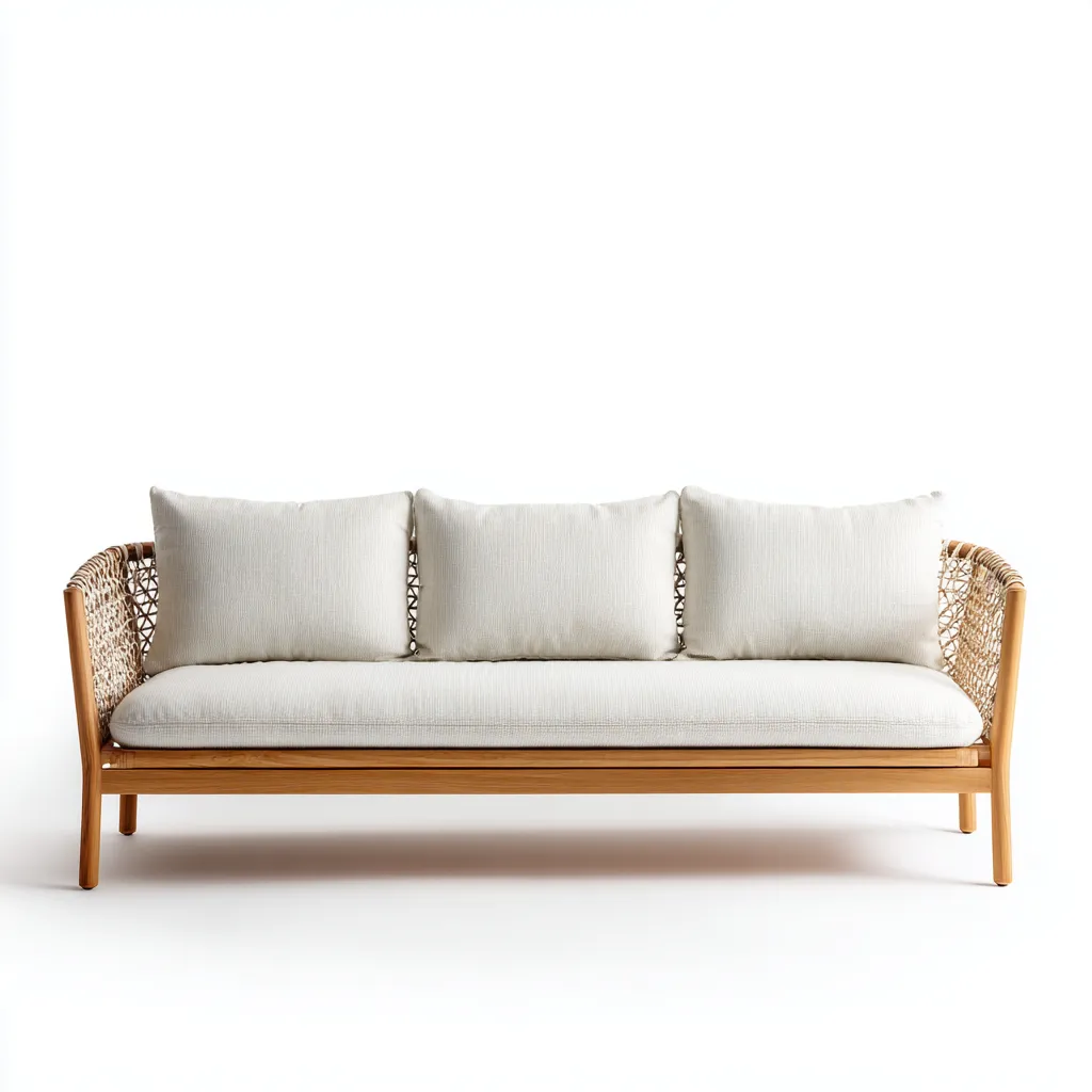 Divano da esterno in legno e fibra intrecciata 190x78x82 cm - beige-legno naturale - design moderno per giardino-Craftgoloft