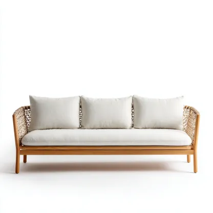 Divano da esterno in legno e fibra intrecciata 190x78x82 cm - beige-legno naturale - design moderno per giardino-Craftgoloft