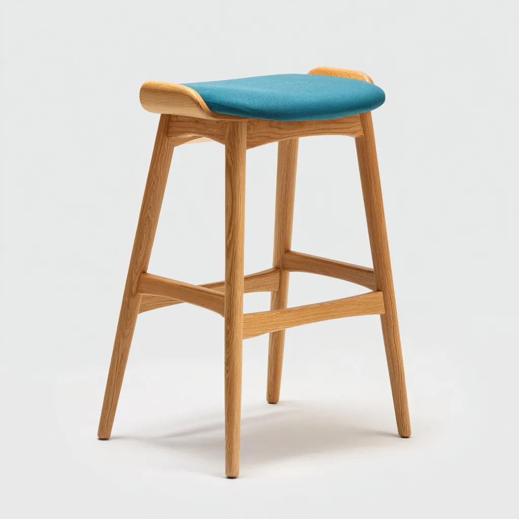 Sgabello da bar legno-tessuto 45x45x75 cm legno naturale-turchese per cucina design moderno-Craftgoloft