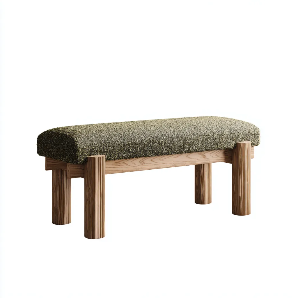 Panca per letto tessuto-legno 100x38x45 cm verde-naturale design moderno-Craftgoloft