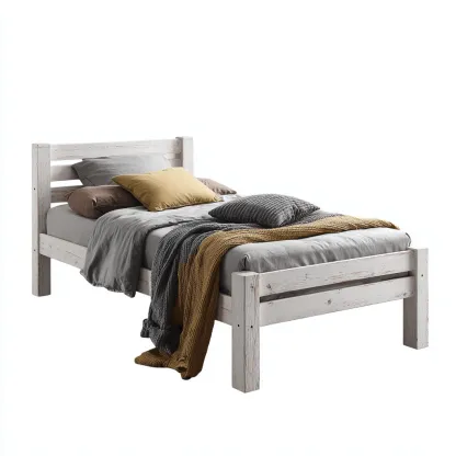Letto singolo struttura in legno bianco decapato 205x105x95 cm stile rustico-Craftgoloft