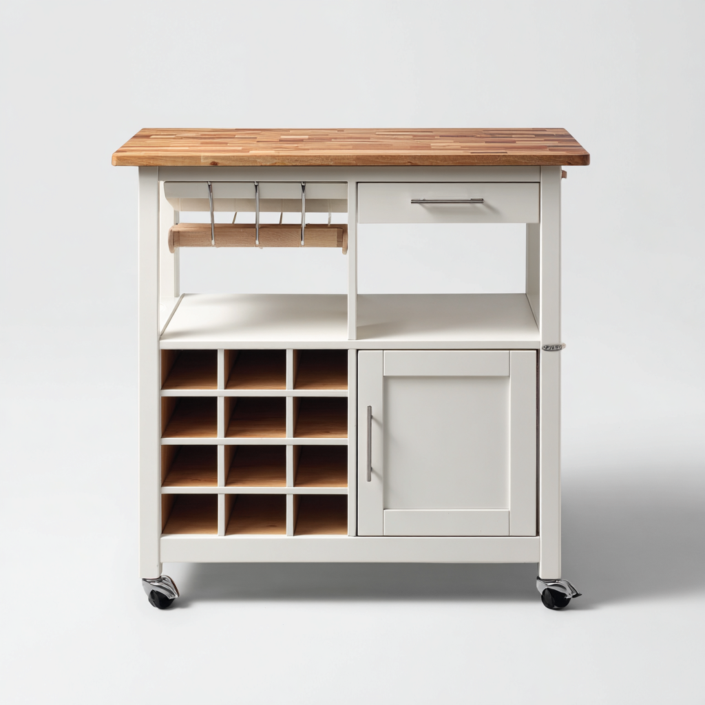 Isola da cucina in legno 100x60x90 cm - bianco-marrone - design funzionale per cucina-Craftgoloft