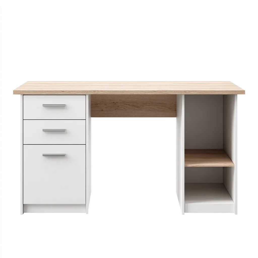 Scrivania legno 120x55x75 cm bianco-legno naturale per ufficio design moderno-Craftgoloft