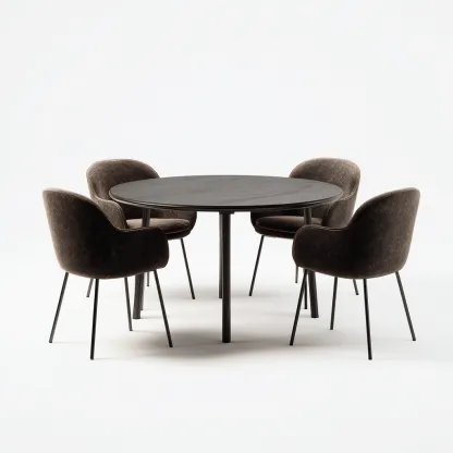 Tavolo e sedie metallo-legno-tessuto 115x115x75 cm nero-marrone per sala da pranzo design moderno-Craftgoloft