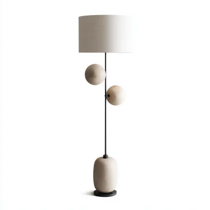 Lampada da terra Metallo-Ceramica-Tessuto 32x32x160 cm - Beige - Design moderno-Craftgoloft