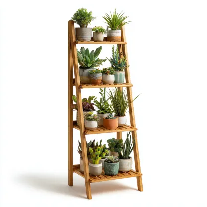 Vasi e supporti per piante 60x40x140 cm supporto in legno a quattro ripiani - design naturale - per interni ed esterni-Craftgoloft