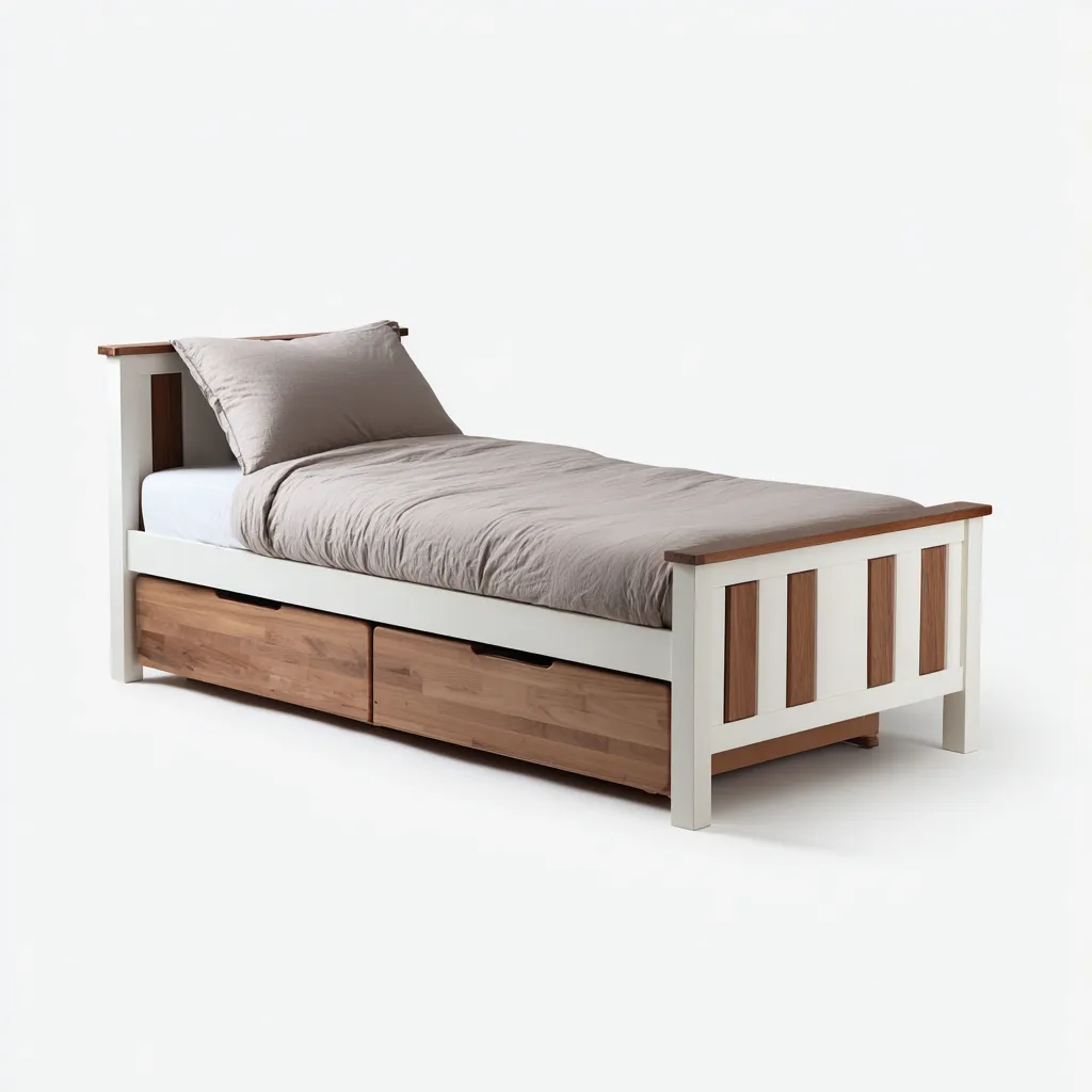 Letto singolo legno 200x100x95 cm bianco-naturale adatto per camera da letto design moderno-Craftgoloft