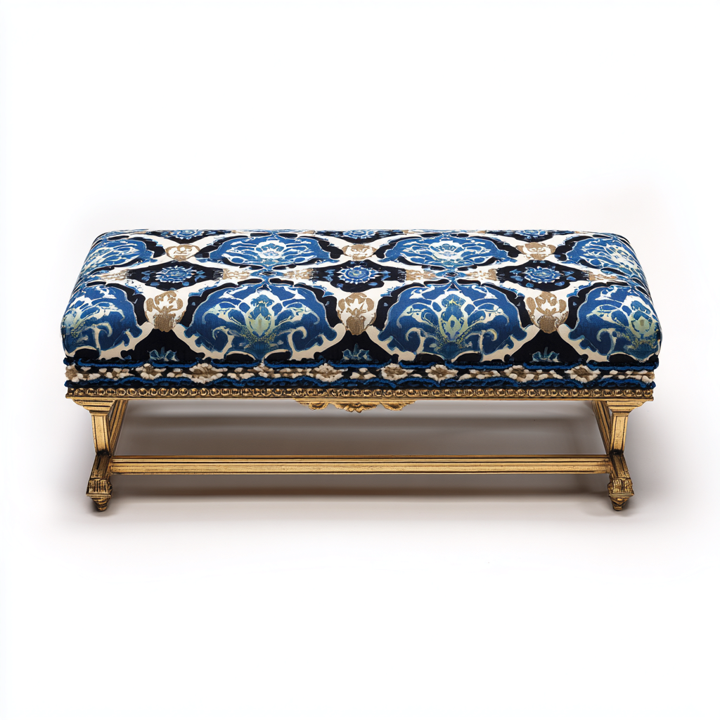 Panca per letto imbottita decorativa 118x40x48 cm - blu-nero-oro - stile classico-Craftgoloft