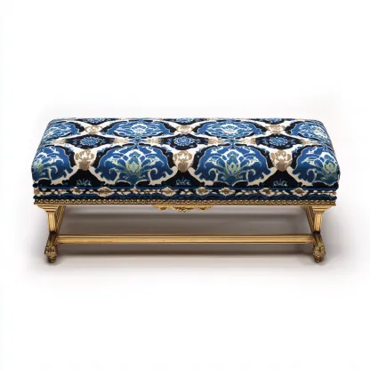 Panca per letto imbottita decorativa 118x40x48 cm - blu-nero-oro - stile classico-Craftgoloft