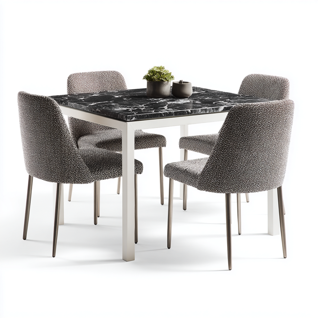 Tavolo e sedie in metallo e marmo 120x80x75 cm - nero-bianco - design moderno per sala da pranzo-Craftgoloft