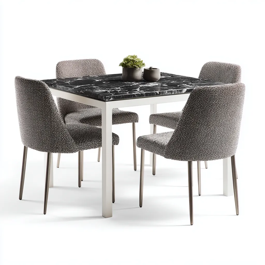 Tavolo e sedie in metallo e marmo 120x80x75 cm - nero-bianco - design moderno per sala da pranzo-Craftgoloft