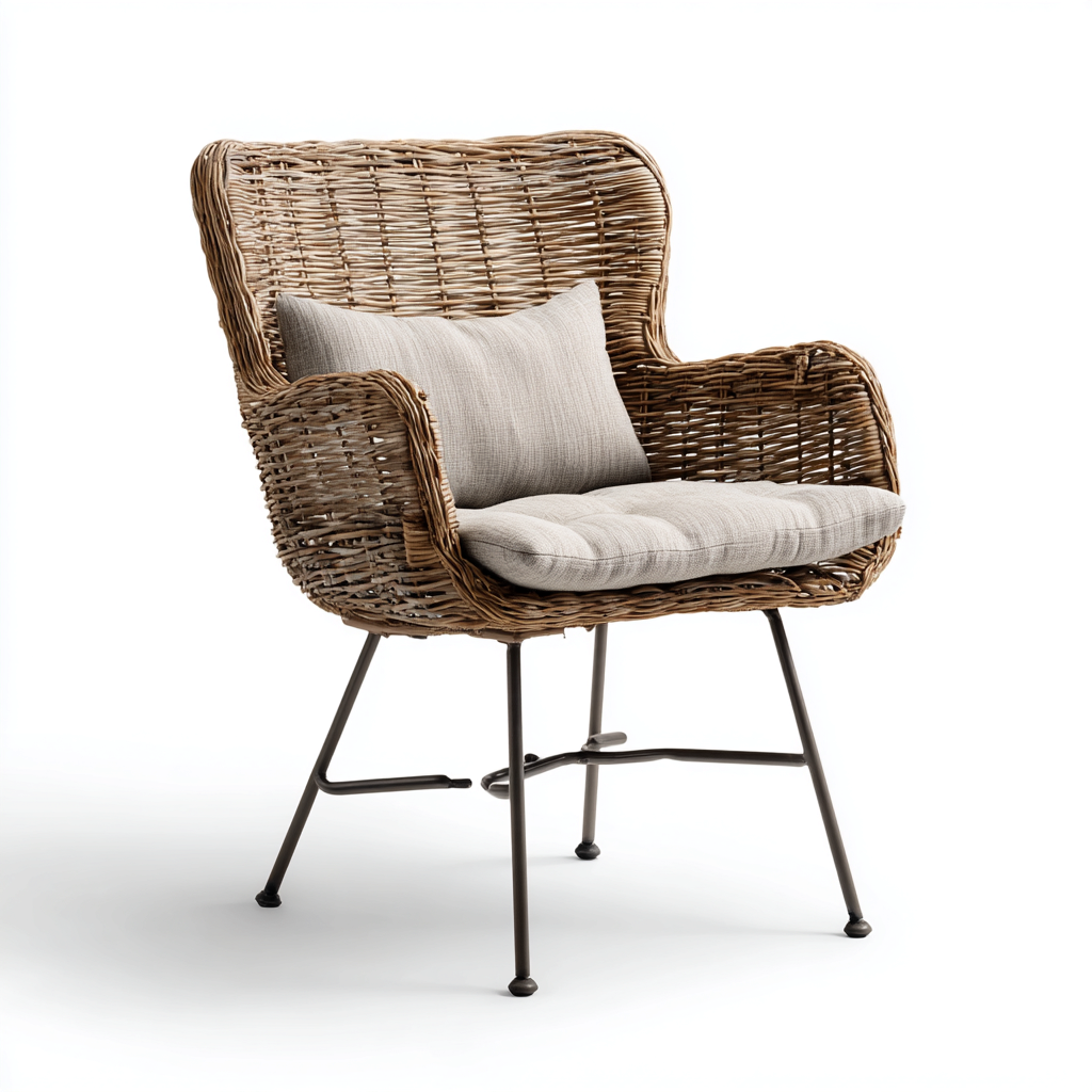 Sedia da giardino rattan e metallo 60x58x92 cm - beige-marrone - design naturale-Craftgoloft