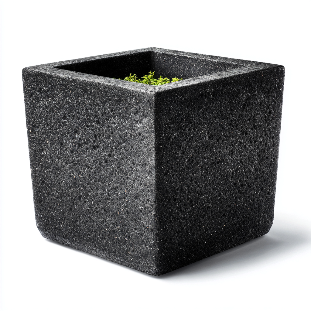 Vasi e supporti per piante vaso quadrato in pietra 32x32x35 cm grigio scuro design moderno-Craftgoloft