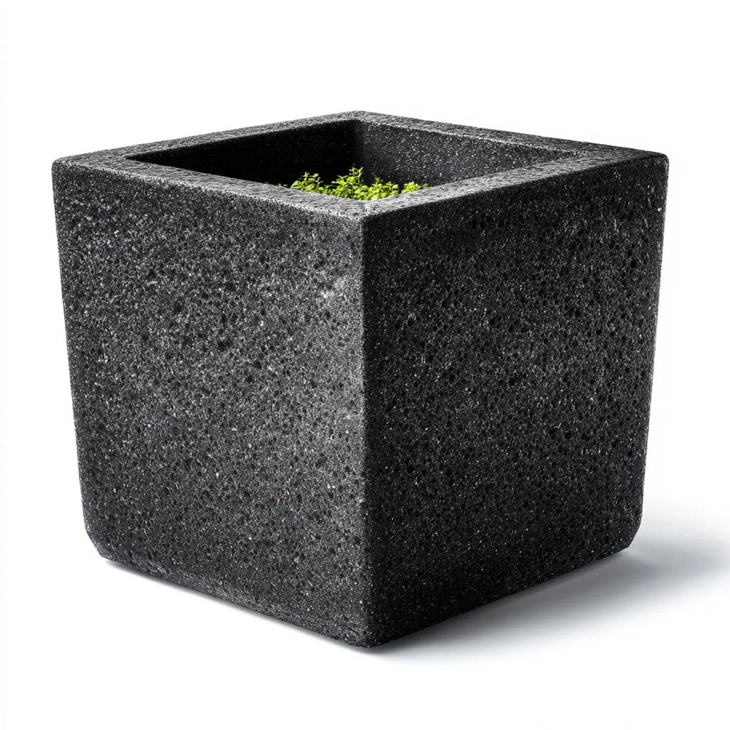 Vasi e supporti per piante vaso quadrato in pietra 32x32x35 cm grigio scuro design moderno-Craftgoloft