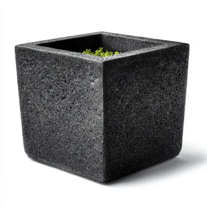 Vasi e supporti per piante vaso quadrato in pietra 32x32x35 cm grigio scuro design moderno-Craftgoloft