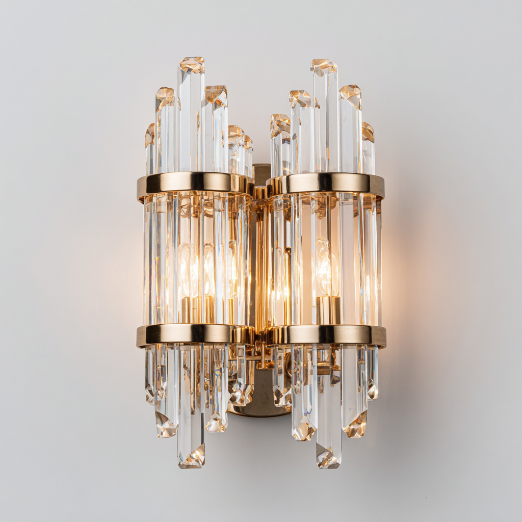 Applique metallo-cristallo 20x12x30 cm oro-trasparente per soggiorno design elegante-Craftgoloft