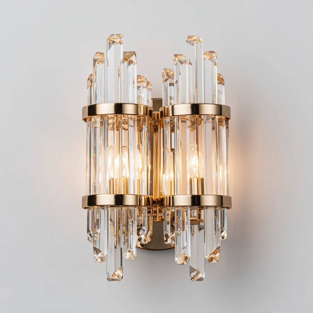 Applique metallo-cristallo 20x12x30 cm oro-trasparente per soggiorno design elegante-Craftgoloft