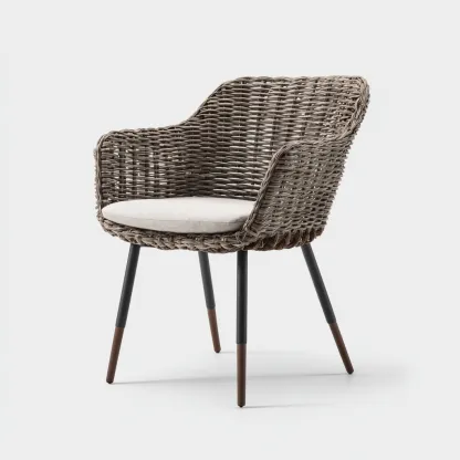 Sedia da giardino Rattan-Metallo 58x58x82 cm - Marrone-Nero - Design naturale-Craftgoloft