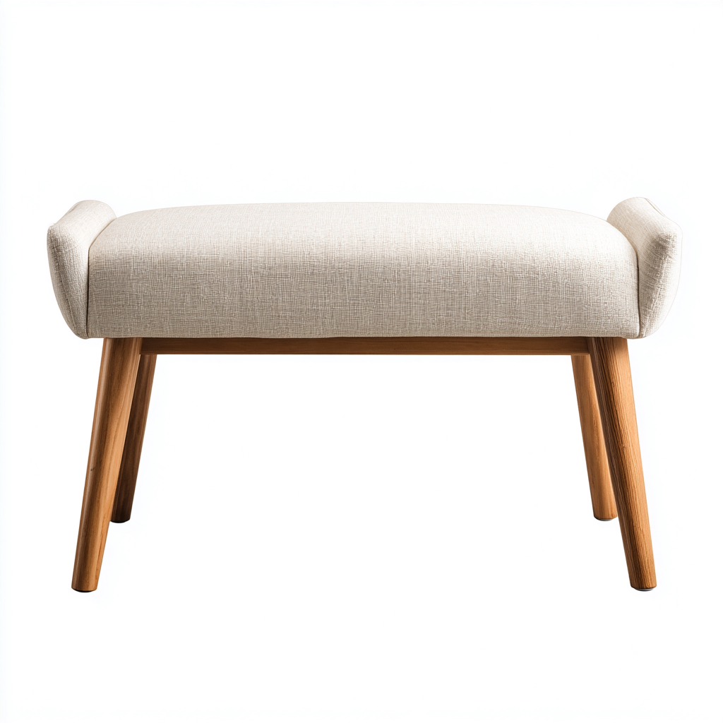 Panca per letto imbottita in tessuto 90x38x47 cm - avorio-legno naturale - design moderno-Craftgoloft