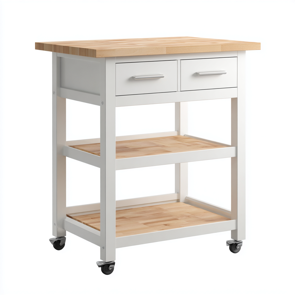 Isola da cucina legno-metallo 80x50x90 cm bianco-legno naturale per cucina design moderno-Craftgoloft