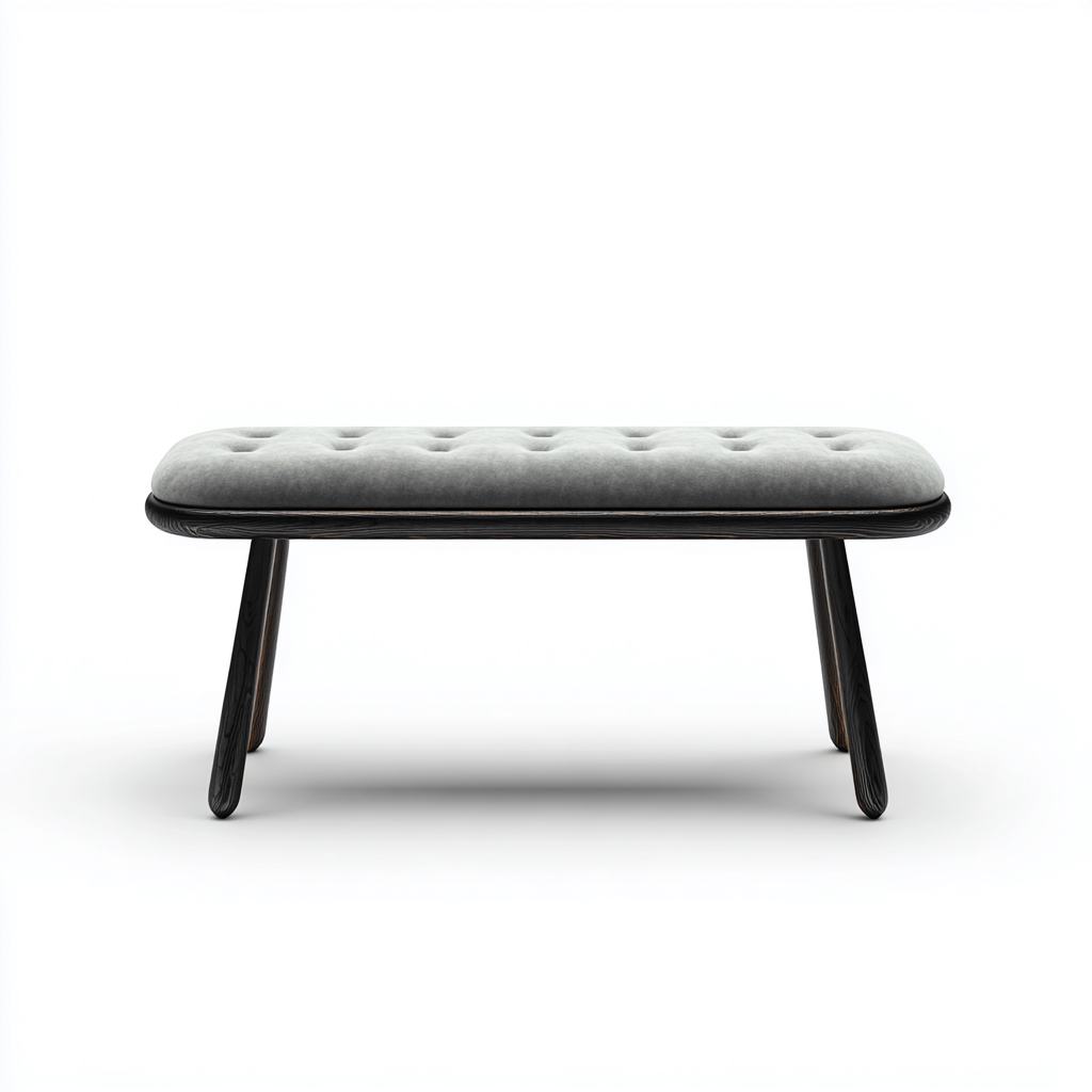 Panca per letto 95x38x44 cm seduta imbottita in tessuto grigio chiaro e gambe in legno scuro - stile moderno - per camera da letto-Craftgoloft