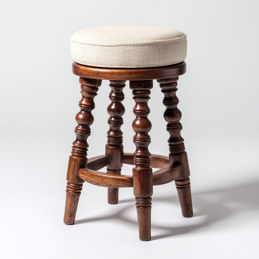 Sgabello da bar in legno e tessuto 35x35x65 cm - marrone-beige - design classico per interni-Craftgoloft